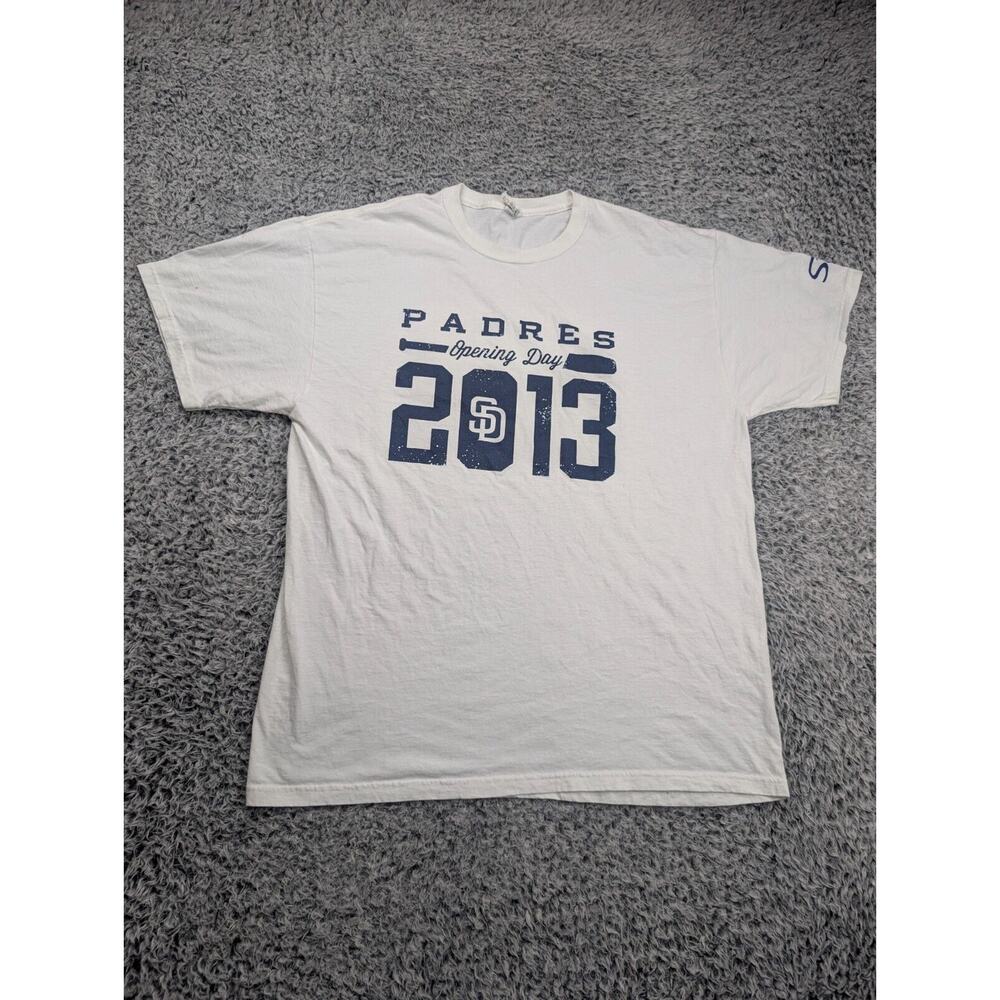 San Diego Padres Shirt Men Extra Large White Blue MLB Logo 2013 Opening Day Tee